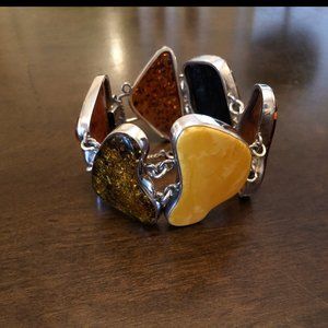 Multitone Amber Link Bracelet in Honey, Cognac, Black & Yellow - Women Jewelry